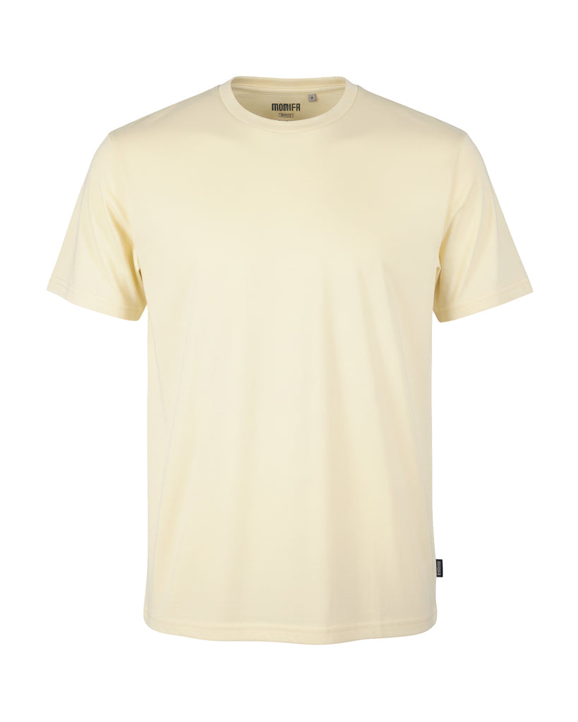 Plain, cream-colored short-sleeved t-shirt from the brand Urban Classics, photographed against a black background.