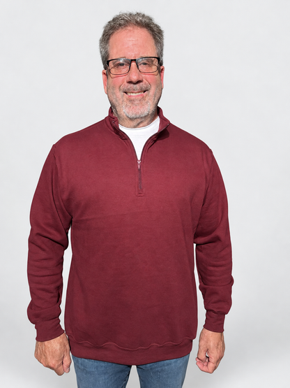 MOMIFA Quarter-Zip Sweatshirt in Bordeaux, front view