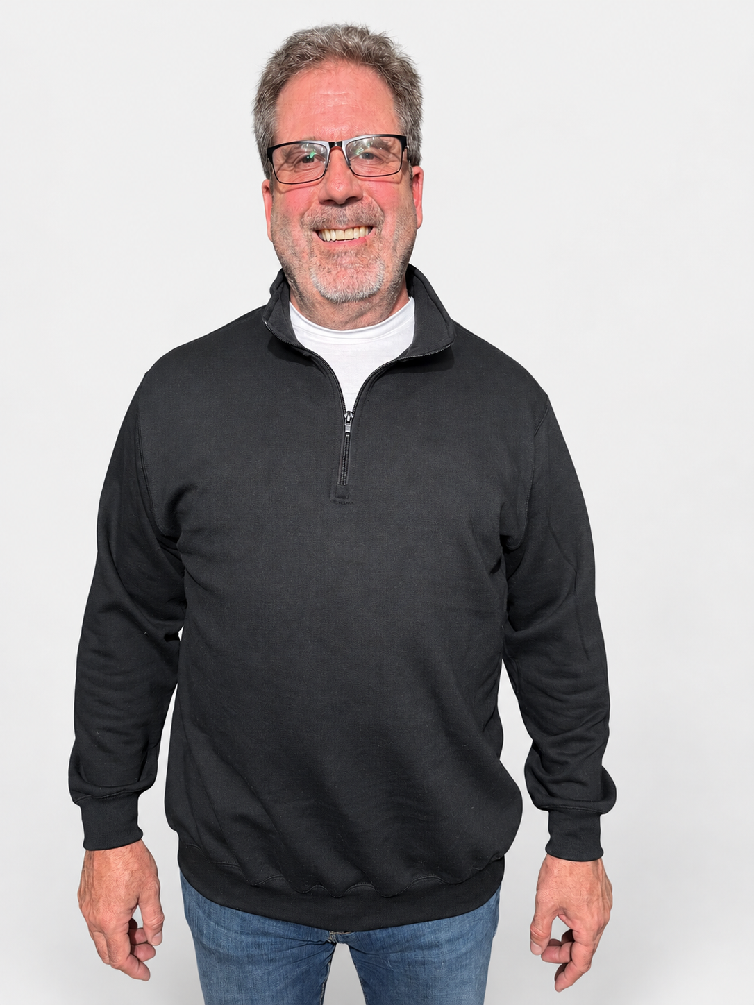 MOMIFA Quarter-Zip Sweatshirt in Obsidian, front view