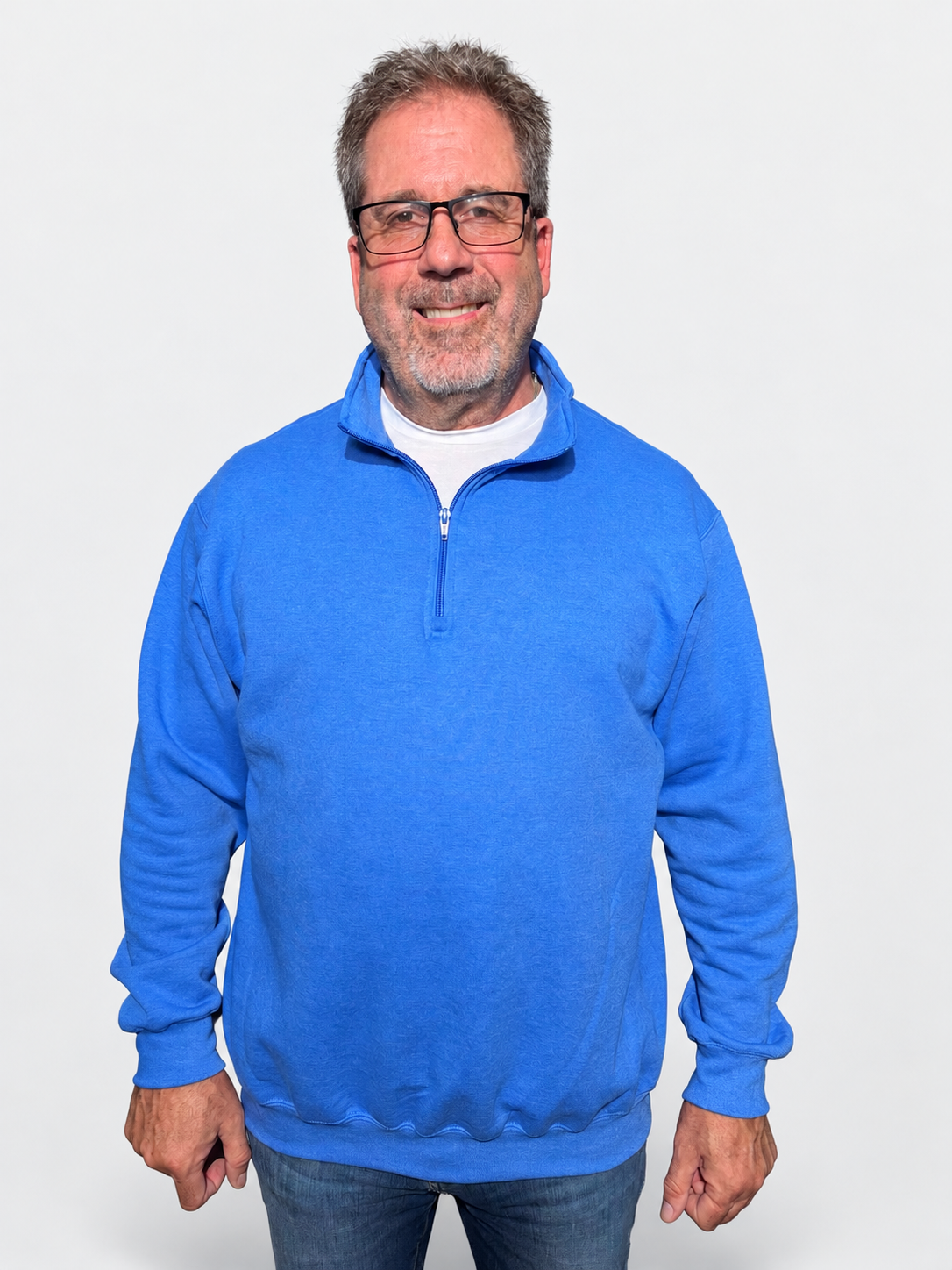 MOMIFA Quarter-Zip Sweatshirt in Oceanic Blue, front view