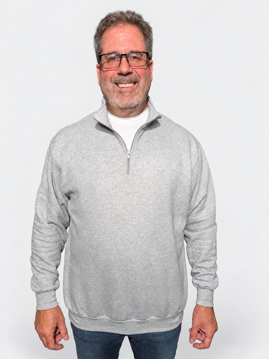 MOMIFA Quarter-Zip Sweatshirt in Sterling Gray, front view